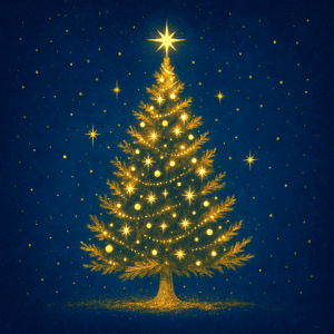 PANEL VÁNOČNÍ STROMEČEK NA MODRÉ