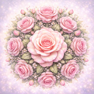 PANEL KVĚTINOVÁ MANDALA -RŮŽOVÁ RŮŽE