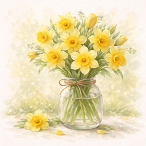 PANEL VÁZA S NARCISY