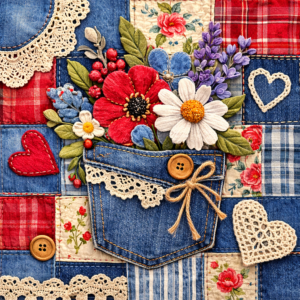 PANEL JEANS PATCHWORK KYTIČKY 2