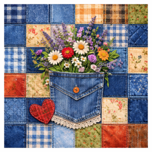 PANEL JEANS PATCHWORK LUČNÍ KVÍTÍ