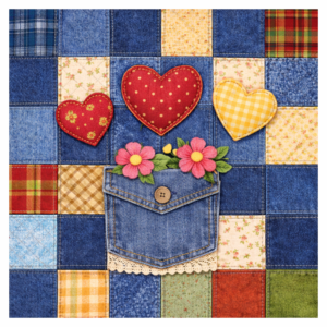 PANEL JEANS PATCHWORK SRDÍČKA