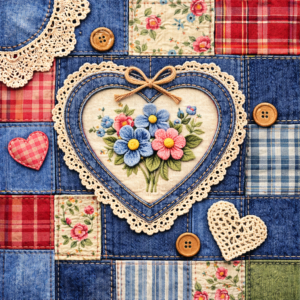 PANEL JEANS PATCHWORK SRDÍČKO