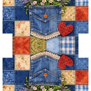 PANEL KOSMETICKÁ TAŠTIČKA -   JEANS PATCHWORK LUČNÍ KVÍTÍ