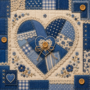 PANEL JEANS PATCHWORK KRAJKOVÉ SRDCE