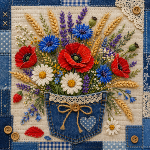 PANEL JEANS PATCHWORK LUČNÍ KVÍTÍ 2