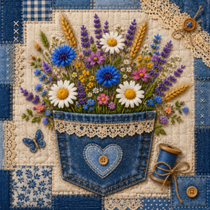 PANEL JEANS PATCHWORK LUČNÍ KVÍTÍ 3