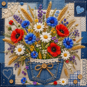 PANEL JEANS PATCHWORK LUČNÍ KVÍTÍ