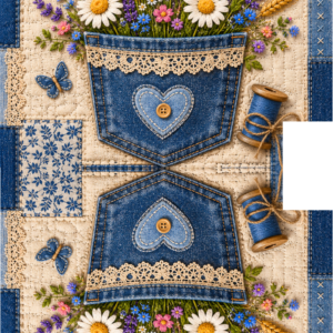 PANEL KOSMETICKÁ TAŠTIČKA - JEANS PATCHWORK LUČNÍ KVÍTÍ 3