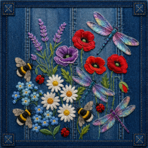 PANEL PATCHWORK KVĚTINY A VÁŽKY
