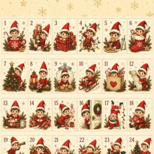 Panel na adventní kalendář - ELFÍCI ČERVENÁ